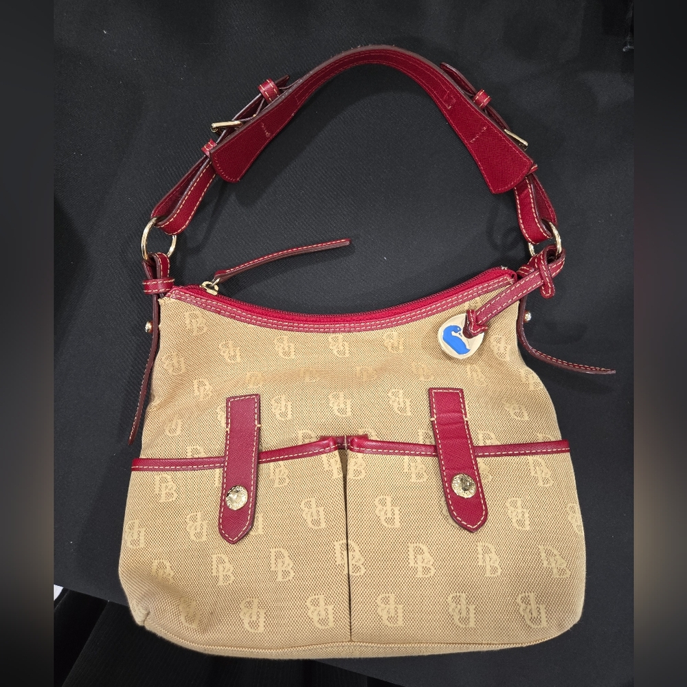 Dooney & Bourke Small Lucy Shoulder Bag, Tan/Gold & Red